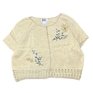 RK Women's Beige Embroidered Button Down Shirt